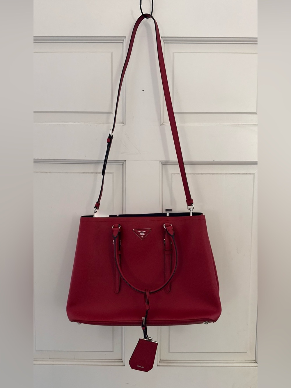 Prada Red Saffiano Leather Top-Handle & Shoulder Tote